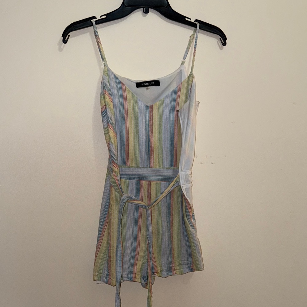 Sugarlips White and Green Striped Top